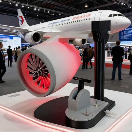 USB-Turbofan Tischventilator mit Luftbefeuchter und Flammeneffekten, innovativer 3D-gedruckter Strahlmotor-Stil, 50 ml Kapazität, Zerstäubung (rot)