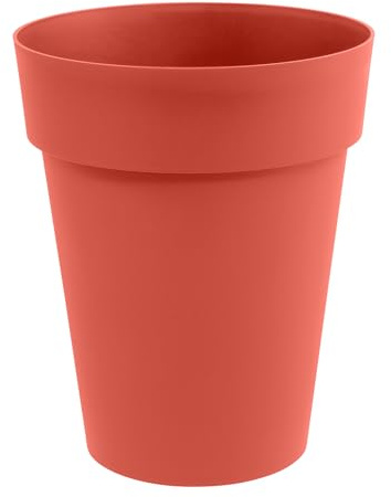 EDA - Pot de Fleur Vase Mi-Haut Toscane Ø 44 cm - 50 L - Intérieur & Extérieur - Zone de rétention d'eau pour Limiter l'Arrosage - Plastique Recyclé - Ø 44 x H.53 cm - Orange Terre Battue