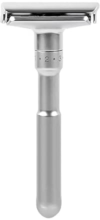 Yinhing Ensemble de Couteaux de Rasage Professionnels pour Hommes avec 5 Lames de Rechange à Double Tranchant, Rasoir de sécurité Ouvert, Tranchant Réglable, Alliage de Zinc Argent