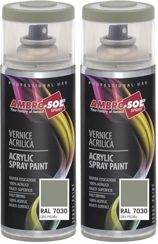 Ambro-Sol - Pintura acrílica en spray, color Gris Piedra, RAL 7030, resultado profesional en múltiples superficies, exteriores e interiores, 400 ml (Paquete de 2)