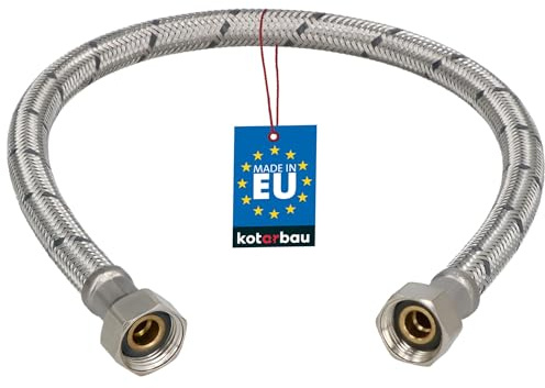 KOTARBAU® Flexschlauch 3/8“ x 3/8“, Wasserschlauch, Panzerschlauch 50 cm | Anschlussschlauch für Armatur, Schlauch Für Wasserhahn, Edelstahlummantelt, Silber
