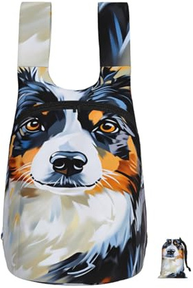Faltbarer Rucksack mit Aquarellmotiv eines Australian Shepherds, 17 Zoll