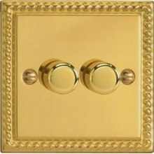 Varilight JGP252 LED Georgian Brass V-PRO Classic 2 x 250W 2-Way Push-On Push-Off Trailing Edge Dimmer