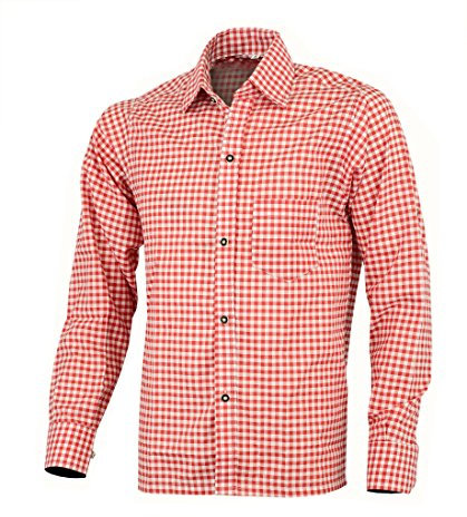 Mens Bavarian Classic Style Lederhosen Longsleeves Red Checked Shirts (Large)
