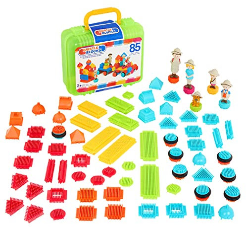 Bristle Blocks 85 Teile Bausteine Safari Figuren Set – Lernspielzeug Bauklötze mit Borsten, Motorikspielzeug – Kinder und Baby Spielzeug ab 2 Jahren
