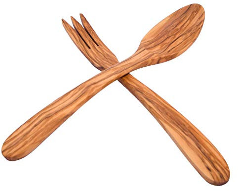 Olive Wood Salad Servers Spoon and Fork Italian Wood Handmade in Albania Salad Mixer Wood 30cm