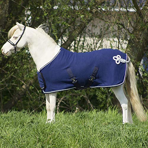 QHP Fleecedecke Abschwitzdecke Ornament Falabella Kontrast-Einfassung Kreuzgurte (80 cm, Navy)
