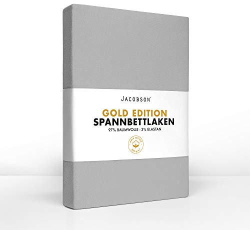 Jacobson Premium Spannbettlaken 200 g/m² Jersey Boxspringbett & Überlänge (XL 180x200-200x220 cm, Grau)