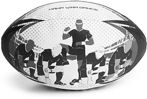 Crown Sporting Goods Haka War Dance Rugby Match Ball | Official Size 5 Ball with Textured Grip | New Zealand Men in Black Maori Challenge Design | Great for Match, Practice, & Scrimmage Play