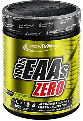 100% EAAs Zero Ice Tea Lemon 500g - EAAs Pulver hochdosiert, Vegan und zuckerfrei, 8 essentielle Aminosäuren zur Ergänzung deiner Sporternährung
