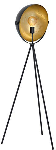 EGLO Stehlampe Darnius, 1 flammige Stehleuchte Industrial, Vintage, Standleuchte aus Stahl, Wohnzimmerlampe in Schwarz und Gold, Lampe mit Tritt-Schalter, E27 Fassung