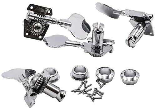 vhbw Stimmwirbel Mechaniken Pegs 4L kompatibel mit Gitarre, Bass - Gitarrenwirbel, Stimmmechanik, 18,5 mm Aufnahme, Silber