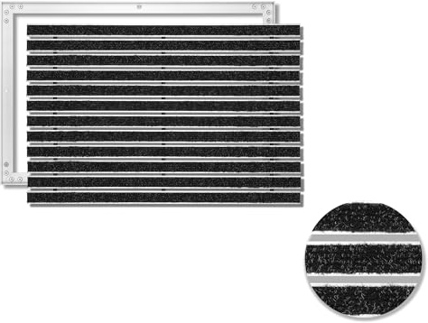 SWmat Fußabtreter für Innen & Außen I Eingangsmatte mit Aluminium Rahmen I Einbau Schmutzfangmatte & eingelassene Fußmatte Anthrazit 100x80