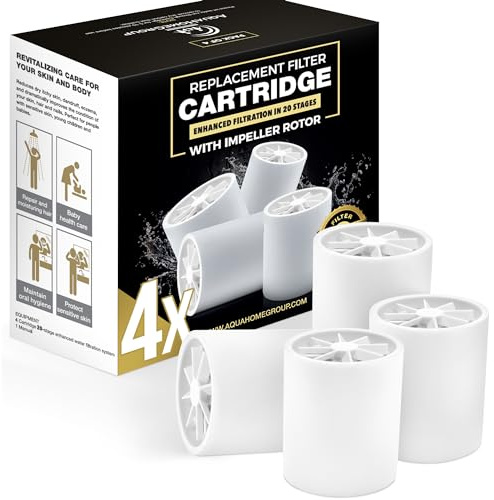 AquaHomeGroup 20-Stage Premium Shower Filter Replacement Cartridge with Spin Propeller 4-Pack (No Housing) - Water Filter Refill Compatible with Any Shower Filter of Similar Design 15 and 20 Stages