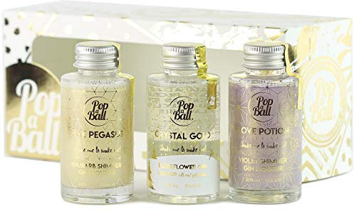Popaball Glitter Gin Liqueur Gift Set | 3 x 5cl Elderflower, Parma Violet & Rhubarb Flavour | Shimmer Prosecco, Gin, & Cocktail Making Gifts