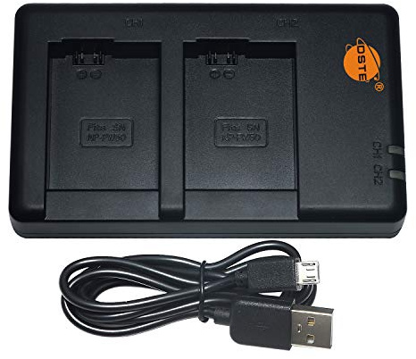 DSTE BC-TRW USB Dual Akkuladegerät Kompatibel mit Sony NP-FW50 Batterie als BC-QM1 - Versorgung über Micro-USB zu USB-A 2.0-Ladekabel