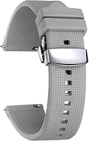 BINLUN Bracelet de Montre en Silicone à Dégagement Rapide 18mm 19mm 20mm 21mm 22mm 24mm Remplacement Bracelets pour Montres en Caoutchouc avec Boucle Déployante pour Homme et Femme (Gris, 18mm)