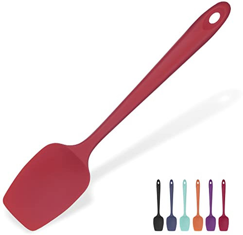 315℃ Hochhitzebeständiger Silikon Löffel Spatel: U-Taste Flexibler Nahtloser Gummispatel, Backen Kochen Silikon Teigschaber für Antihaftbeschichtetes Kochgeschirr Mischen Schaben (29cm, Rot)