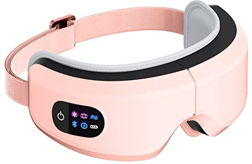 TLINNA Masajeador de ojos con amasamiento de bolsa de aire, compresión caliente de temperatura constante, vibración multifrecuencia y música Bluetooth (grande, rosa)