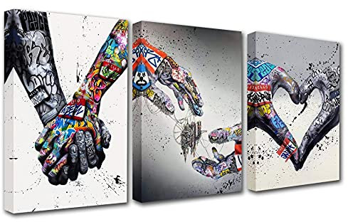 Graffiti-Kunst, Motiv: Adam Hand des Gottes, Pop-Bilder, Banksy, Straßenkunst, Zimmer, Heimdekoration, Ashion, Graffiti-Wandkunst, 3-teilig, Druck auf Leinwand, gerahmt, fertig zum Aufhängen