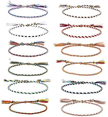 RHQFDM 12 Stück Freundschaft Armbänder Handgefertigt Geflochten Armbänder Verstellbare Freundschaft Armbänder Multicolor für Handgelenk Knöchel