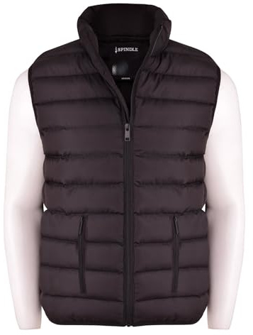Spindle Mens Plain Black Padded Gilet Body Warmer Sleeveless Vest Jacket Zip Pockets without hood Bodywarmer Gillet Sleeveless Black M