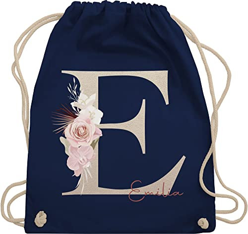 Turnbeutel Rucksack - Anfangsbuchstabe Name I Initialen personalisiert - Unisize - Navy Blau - jga taschen schulkind beutel buchstaben e stoffbeutel sporttasche mädchen turnsack kindergarten