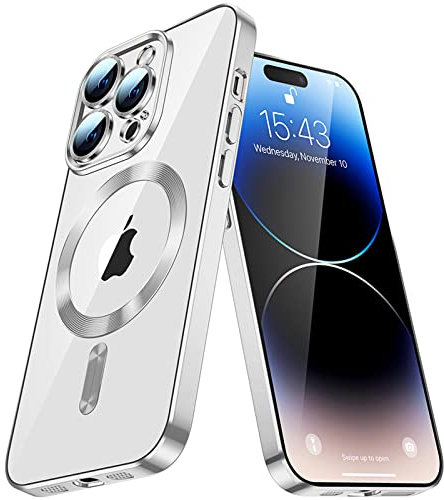 IMEIKONST Magnetic Case for iPhone 12 Pro 6.1 with MagSafe Wireless Charging, Clear Back Anti-Fingerprint Scratch Camera Protector Slim Fit Cell Phone Case Crystal for iPhone 12 Pro. Silver YIX