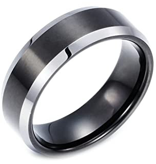 Homxi Goth Ringe Herren,Ringe Rund 8MM Herrenring Wolframcarbid Schwarz Ringe Herren Gr.54 (17.2)