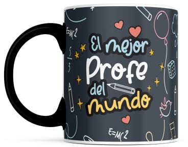 LINFORMAL - Taza El Mejor Profe del Mundo - Taza Cerámica 350ml - Taza Original - Taza Café Desayuno - Regalo Fin de Curso - Apto Microondas y Lavavajillas