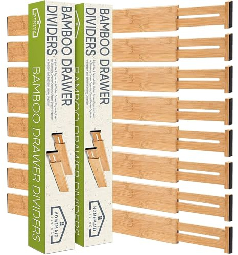 Homemaid Living Schubladenteiler aus Bambus, verstellbar und erweiterbar, Küchenschubladenorganizer, ideal für Besteck-Schubladen, Kommoden, Schubladen oder Schlafzimmer und Badezimmer, 8 Stück