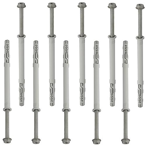 AERZETIX - C67150 - Lot de 10 Chevilles en Plastique Ø12x180 mm à collerette + 10 vis Ø8x190 mm autotaraudeuses à collerette à tête hexagonale Empreinte étoile TX40 - béton Brique perçage Fixation