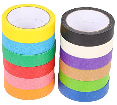 Didiseaon 12 Rouleaux Ruban De Couleur Ruban De Masquage De 2 Pouces De Large Ruban Adhésif Couleurs Peintres Ruban De Peintre Coloré Décorer Déchiré à La Main Enfant Papier Crépon