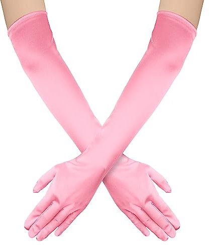 NQEUEPN Lange Damenhandschuhe, 52cm Lange Ellbogen Satinhandschuhe Opernhandschuhe Dehnbare 1920er Handschuhe Handpflege Feuchtigkeitshandschuhe für Frauen Mädchen Abendparty Tanz(Rosa)