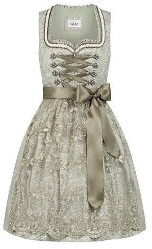 Nübler Damen Dirndl Vivian I Größen 30-46 I Mini-Dirndl mit Rocklänge 55 cm & passender Schürze I Kurzes Trachtenkleid mit festlichem Schnitt & dezenten Details I Ideal für Trachten & Festlichkeiten
