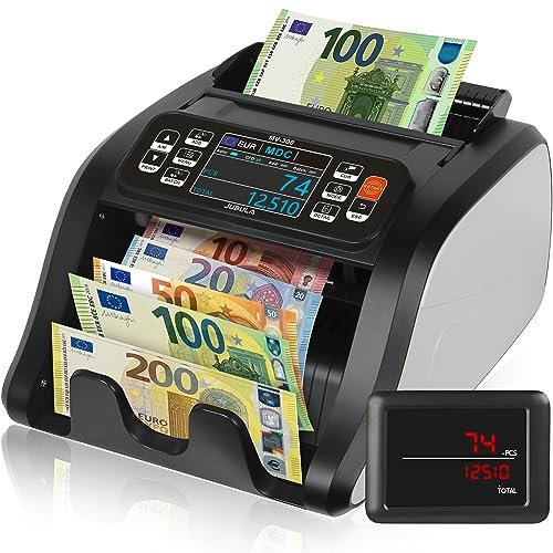 Jubula MV-300 - Compteuse de billets de banque mixtes avec détection avancée de faux billets en 8 points | EUR, USD, GBP | Valorisatrice de billets | Sûre et Précise | Compteur de valeurs pour billets