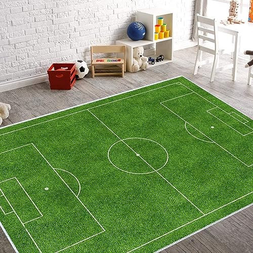 VHCLYBJU Kinderfußball Spielplatz Teppich - Junge Haushalt Kinderzimmer Spiel Teppich - Fußballfeld Dekorative Matte - Weich rutschfest (L, 80X150CM)
