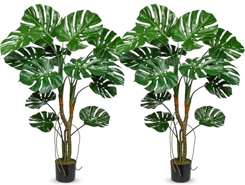 Oairse 4FT Artificial Monstera Plants with 14 Realistic Leaves Tall Fake Plants Faux Monstera Tree Decorative Tropical Floor Plants for Home Office Bathroom Corner Indoor Outdoor Decoration, 2pcs