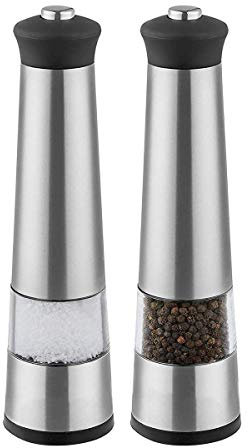 RWRAPS Juego de Molinillo de Sal y Pimienta, Funciona con Pilas, Cuchilla de molienda de cerámica de Acero Inoxidable, molinillos automáticos de Acero Inoxidable, coctelera con luz LED 2