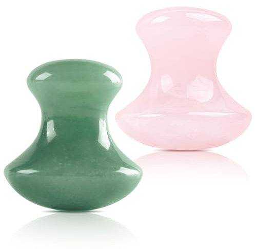 2 Pièces Outil de Massage Gua Sha en Forme de Champignon, Champignon en Pierre Naturelle pour Le Corps, Le Visage, Le Cou, Le Yeux, Spa, Massage Relaxant (Rose, Vert)