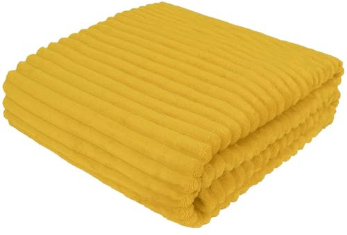 Cottonmarket Decken 170x210 cm - Zweiseitig Tagesdecke - Kuscheldecke Flauschig für Wintergarten und Balkon - Blanket für Terrasse - Gartenmöbel Überwurfdecke - Felldecke Senffarbe
