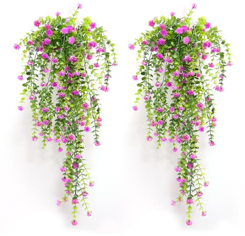 Zfseyuh 2 Piezas Planta Artificial Colgante Flores Colgantes Artificiales Planta Falsa Pared de Flores de Rosa Roja Hiedra Artificial para Decoración de Balcón 80 cm