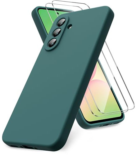 Vansdon Coque Compatible avec Samsung Galaxy A56 5G, 2 Film de Protection en Verre trempé, Housse Souple en TPU en Silicone Liquide, Housse en Caoutchouc Antichoc - Vert Nuit