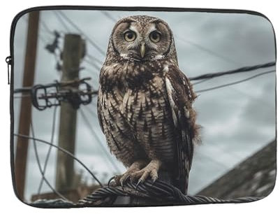 Laptop-Hülle für Damen, Notebook-Tragetasche, Eule auf Telefonmast-Druck, schlanke Laptophülle, stoßfest, schützende Notebooktasche, Laptoptasche, 12 Zoll
