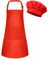 BOUBONI Juego de delantal y sombrero de chef para niños, delantales ajustables con 2 bolsillos, sombrero de chef y delantal para cocinar, hornear y pintar (rojo)