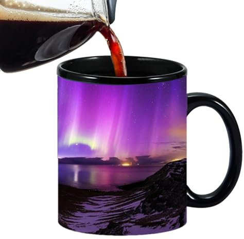 Farbwechselnde Kaffeetasse, Keramik-Kaffeetasse, Reveal-Tasse, Nordlichter-Design, farbwechselnde Kaffeetasse, wärmeempfindliche Kaffeetasse, Farbkaffeetasse, Thermo-Kaffeetasse