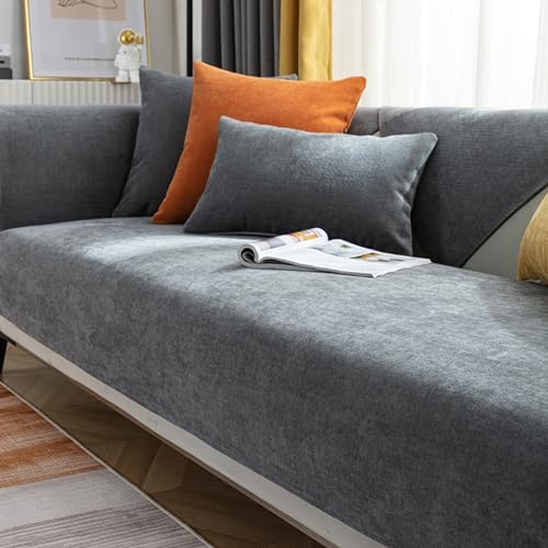 ZCXRYFL Nordic-Sofa üBerzug L/U-Form Ecksofa Couchbezug 1 2 3 4 Sitzer-Chenille-rutschfest-Couch/Sofa üBerwurf Decke FüR Leder/Holz/Stoff Sofa Balkon Decken FüR Cat Kratzfeste(110X180cm,Grey)
