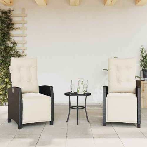 Willood Gartensessel mit Fußteil 2 STK. Gartenstuhl mit Verstellbarer Rückenlehne, Liegestuhl mit Stahlrahmen, Sessel Stuhl Relaxsessel Schwarz Poly Rattan
