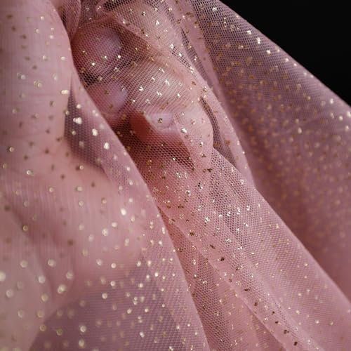 SHAYUAN 60 x 8 Yards Glitter Tulle Fabric Rolls for Bridal Veil Tutu Skirts Tulle Bolt Ribbons DIY Sewing Crafts Wedding Arch Bridal Showers Decoration Photography - Rose Gold