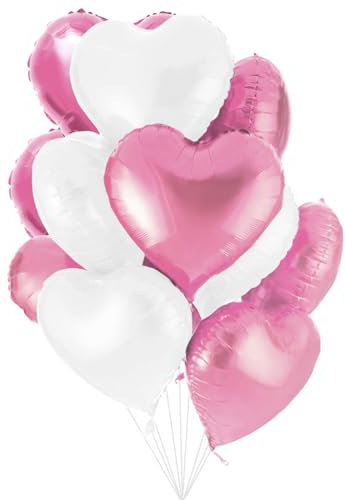 Jonami 25 Ballon Coeur Rose Blanc Hélium Décoration Romantique pour La Saint Valentin, Déco Fiançailles et Mariage